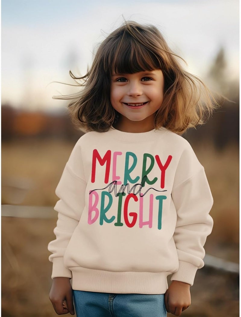 MODNTOGA Store Kids Boy Girl Merry and Bright Crewneck Sweatshirt Merry Christmas Sweatshirt Retro Xmas Long Sleeve Pullover Tops - Image 3